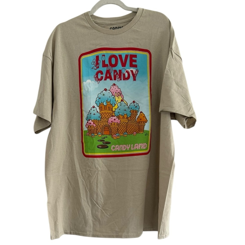Candy Land "I Love Candy" Graphic Tee - Retro Board Game T-Shirt - Tan/Sand XXL